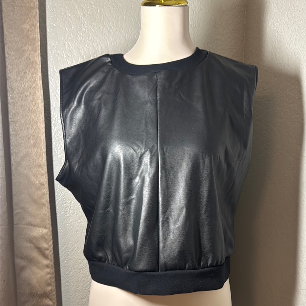 Black Leather Sleeveless Top